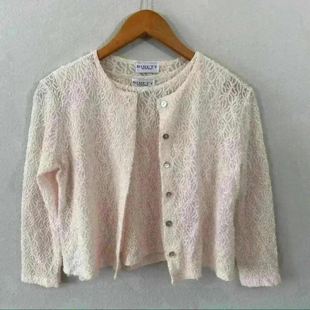 Ninety Petites peach colored crop sweater set